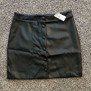 Black Button-Up Leather Skirt